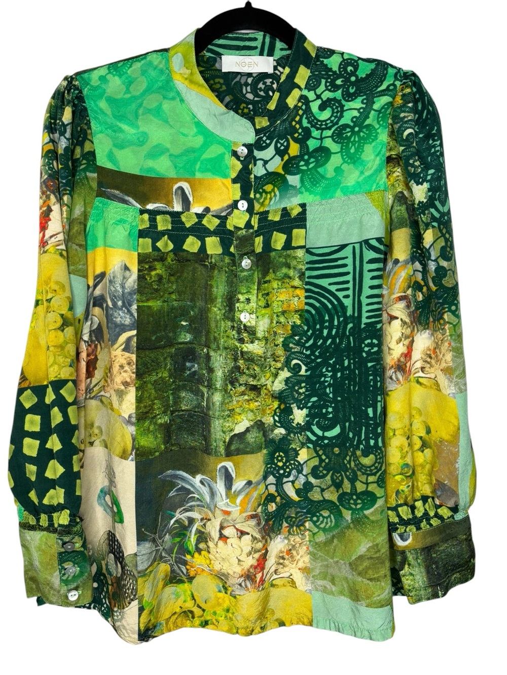 NOEN Artsy Patchwork Women’s Blouse Size 12 Maximalist Lightweight Flowy
